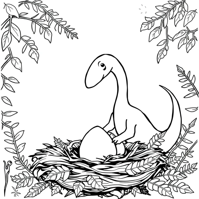 Rejected dinosaur egg drawing with a densely overlapping nest and foliage
