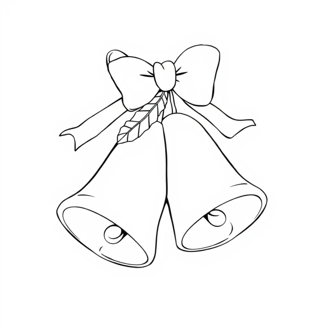Bells and ribbon AI-generated black-and-white coloring illustration, visually reviewed