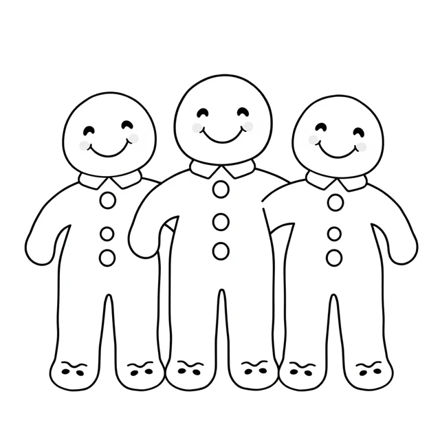 Cookie family AI-generated black-and-white coloring illustration, visually reviewed