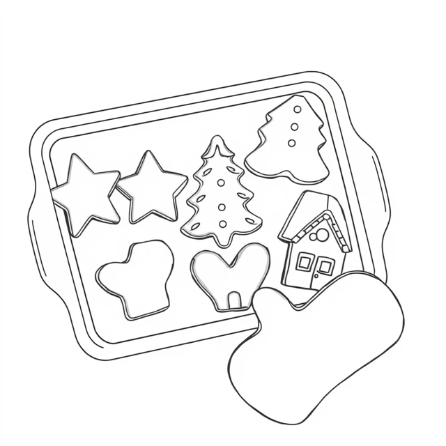 Cookie tray AI-generated black-and-white coloring illustration, visually reviewed