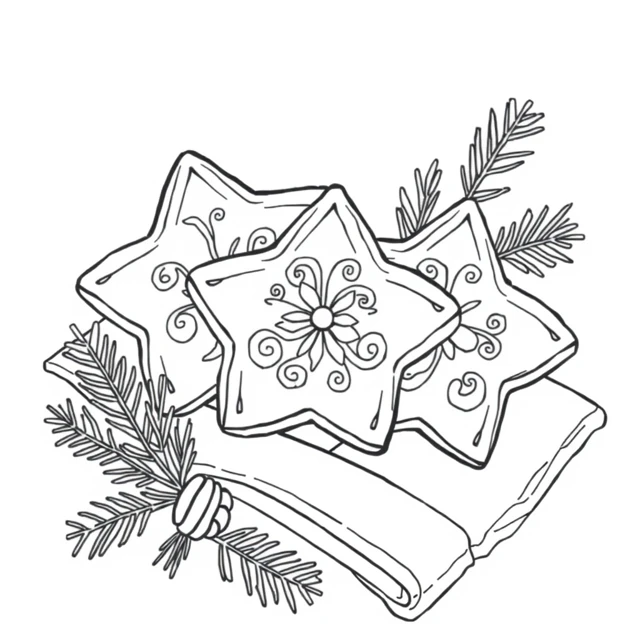 Icing star cookie AI-generated black-and-white coloring illustration, visually reviewed