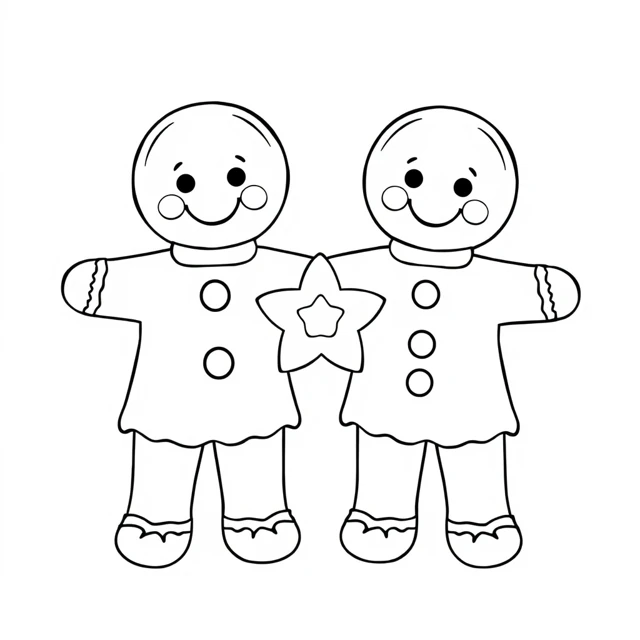 Two cookie friends AI-generated black-and-white coloring illustration, visually reviewed