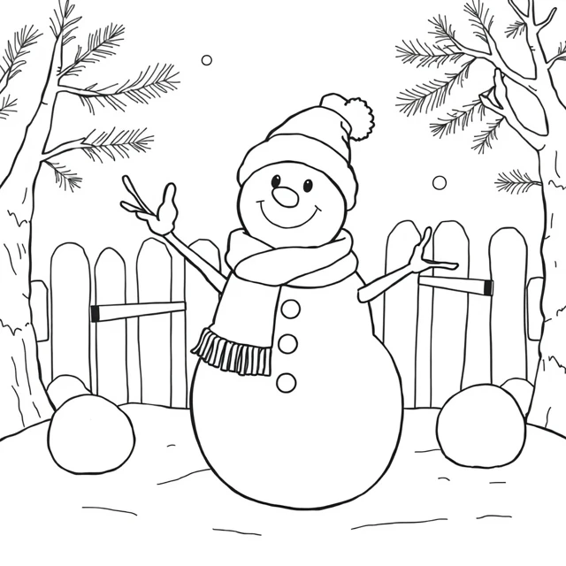 Waving snowman reviewed uncolored illustration