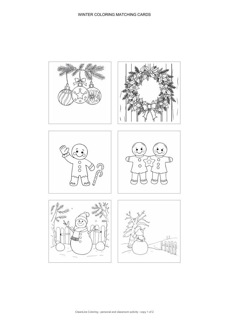 Actual first-page render of the A4 six-card winter matching PDF